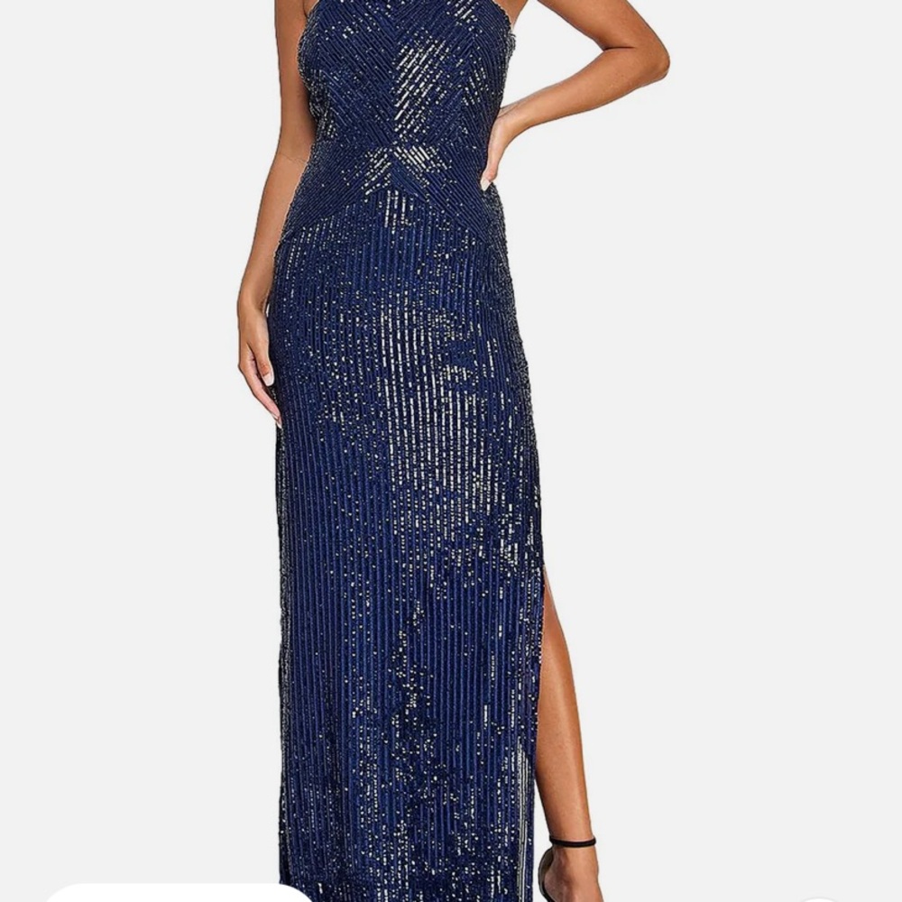 EMERALD SUNDAE Sz M Navy Blue 
Juniors Womens Sequined Padded Bra Evening Dress